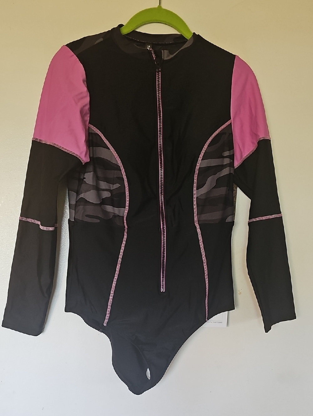 Torrid Black and Pink Long-Sleeve One-Piece Bodysuit